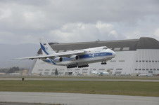 A Volga-Dnepr An-124 takes off from Moffett Federal Airfield, California, USA, on April 22 2007. The contracted An-124 transported cargo of the 129th Rescue Wing, California Air National Guard, to Afghanistan. (US Air Force photo by Master Sergeant Daniel Kacir)