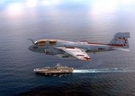 A Grumman EAB-6B Prowler from Electronic Attack Squadron 142, based on the USS John F Kennedy, over the Atlantic Ocean on 5 December 2004. (USN/Photographer&rsquo;s Mate 3rd Class Joshua Karsten)
