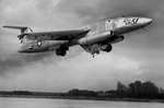 An XB-51 coming in to land. Note the Rocket Assisted Take-Off jets on the aft fuselage. (USAF)