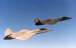 The two Northrop/McDonnell Douglas YF-23 prototypes in flight.  (USAF)
